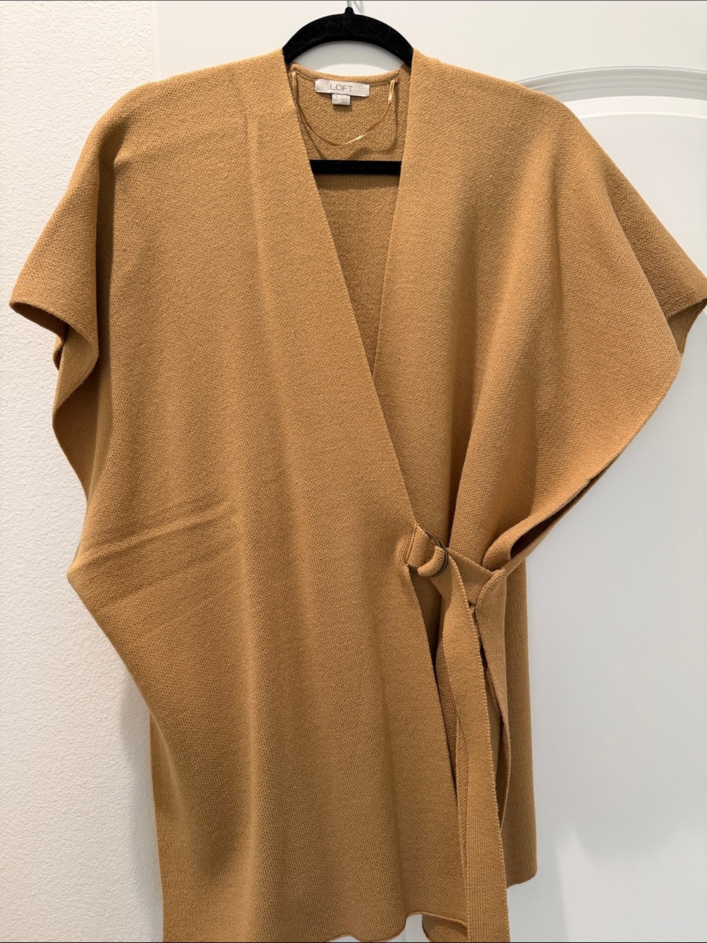LOFT Camel Wrap Front Tie-Cardigan